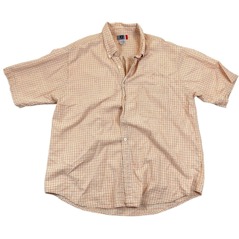 Arizona Jean Co. Mens Shirt XL Short Sleeve Button Up Casual Orange Gingham